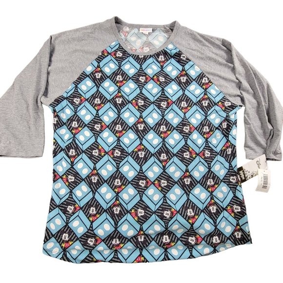 LulaRoe Randy Disney Womens 3XL Gray Blue Shirt Top 3/4 Sleeve All Ove Print - Picture 1 of 10